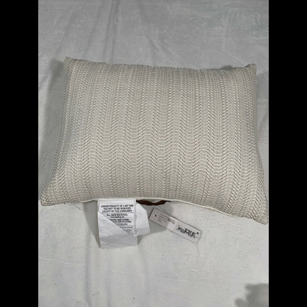 NWT $175 Donna Karan Faux Leather‎ Woven Decorative Pillow Ivory [SZ 12" x 16" ]